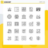 Pack of 25 creative Lines of rackmount mastering cosmetic audio school Editable Vector Design Elements