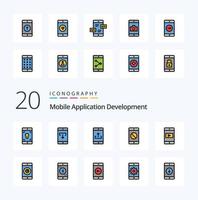 20 Mobile Application Development Line Filled Color icon Pack like application disabled mobile mobile application disabled application smartphone vector