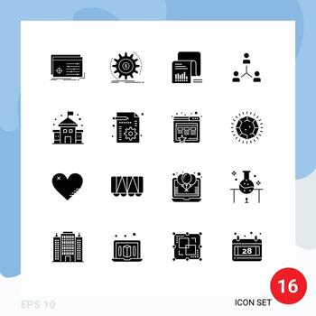 paquete de 16 signos y símbolos de glifos sólidos modernos para medios de impresión web, como la estructura de cooperación, que hace que los documentos del cuestionario sean elementos de diseño vectorial editables vector