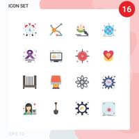Pack of 16 creative Flat Colors of alarm find timepiece biology search Editable Pack of Creative Vector Design Elements