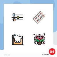 Group of 4 Filledline Flat Colors Signs and Symbols for design life medicine tablet bouquet Editable Vector Design Elements