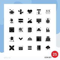 Pack of 25 creative Solid Glyphs of grains farming heart agriculture razor Editable Vector Design Elements