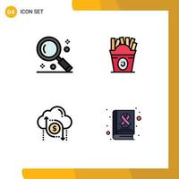 4 Thematic Vector Filledline Flat Colors and Editable Symbols of interface cloud search fastfood dollar Editable Vector Design Elements