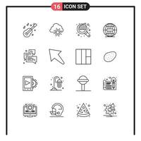 Outline Pack of 16 Universal Symbols of chat internet audit globe earth Editable Vector Design Elements