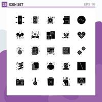 Solid Glyph Pack of 25 Universal Symbols of sound data stop storage sd card Editable Vector Design Elements