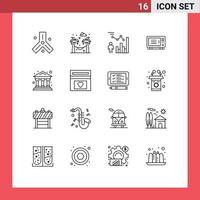 Pictogram Set of 16 Simple Outlines of bank oven data machine electric Editable Vector Design Elements