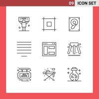 Group of 9 Outlines Signs and Symbols for slider webpage sound internet text Editable Vector Design Elements