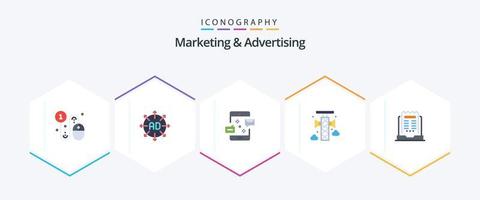 marketing y publicidad paquete de 25 iconos planos que incluye comunicación. anuncio. expandir. mensaje. Email vector