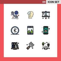 Modern Set of 9 Filledline Flat Colors and symbols such as graph wireless chart network communication Editable Vector Design Elements
