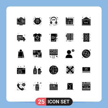 25 glifos sólidos universales establecidos para aplicaciones web y móviles firman revistas horas folleto anuncio elementos de diseño vectorial editables vector