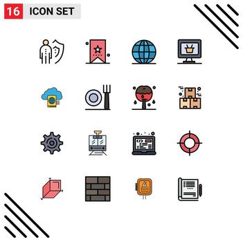 Mobile Interface Flat Color Filled Line Set of 16 Pictograms of cloud business tag monitor office Editable Creative Vector Design Elements