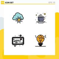 Group of 4 Modern Filledline Flat Colors Set for cloud strategy sun tea concept Editable Vector Design Elements