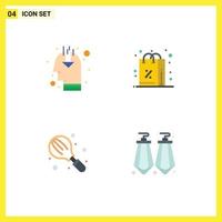 conjunto moderno de 4 iconos planos pictografía de idea cocina opinión pública compras cocina elementos de diseño vectorial editables vector