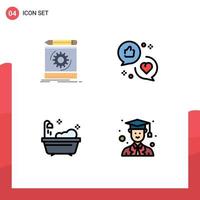 Group of 4 Filledline Flat Colors Signs and Symbols for draft marketing prototype communication clean Editable Vector Design Elements