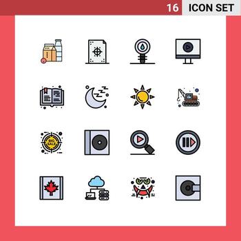 16 Flat Color Filled Line concept for Websites Mobile and Apps book player printing display chemistry Editable Creative Vector Design Elements