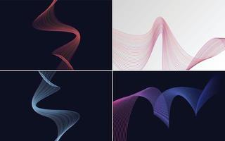 Set of 4 geometric wave pattern background Abstract waving line vector