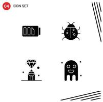 Set of 4 Modern UI Icons Symbols Signs for charge gems simple ladybug jewel Editable Vector Design Elements