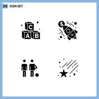 4 User Interface Solid Glyph Pack of modern Signs and Symbols of alphabet ball school rocket friends Editable Vector Design Elements