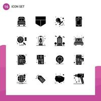 Pack of 16 Modern Solid Glyphs Signs and Symbols for Web Print Media such as lantern search nipple location huawei Editable Vector Design Elements