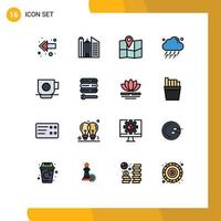 Modern Set of 16 Flat Color Filled Lines Pictograph of server cup pin coffee wind Editable Creative Vector Design Elements