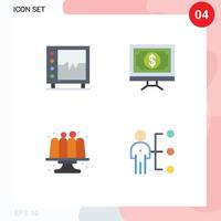 Set of 4 Commercial Flat Icons pack for beat pay medical click baking Editable Vector Design Elements