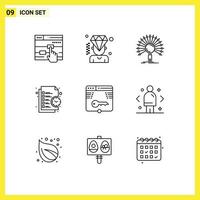 9 Thematic Vector Outlines and Editable Symbols of time management data list retrieval Editable Vector Design Elements