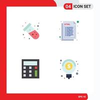 Group of 4 Flat Icons Signs and Symbols for science calculate atom html math Editable Vector Design Elements