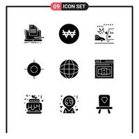 Editable Vector Line Pack of 9 Simple Solid Glyphs of business map accident interface target Editable Vector Design Elements