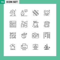 16 Universal Outline Signs Symbols of designer web management vegetable cauliflower Editable Vector Design Elements