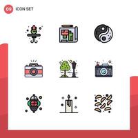 Modern Set of 9 Filledline Flat Colors and symbols such as city picture taoism photo camera Editable Vector Design Elements