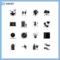 Universal Icon Symbols Group of 16 Modern Solid Glyphs of lost error idea connection computing Editable Vector Design Elements