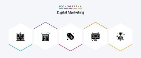 Digital Marketing 25 Glyph icon pack including reward. sending email. favorite. monitor. email vector