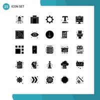 Set of 25 Vector Solid Glyphs on Grid for connection modeling font design web Editable Vector Design Elements