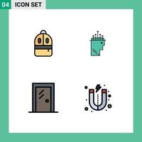 Pack of 4 Modern Filledline Flat Colors Signs and Symbols for Web Print Media such as bag glass door read data interior Editable Vector Design Elements