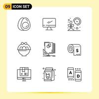 User Interface Pack of 9 Basic Outlines of design egg pc basket grow Editable Vector Design Elements