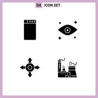 Pack of 4 Modern Solid Glyphs Signs and Symbols for Web Print Media such as machine industry eyes building 88 Editable Vector Design Elements