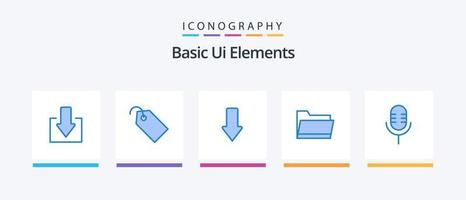 Elementos básicos de la interfaz de usuario azul 5 paquete de iconos que incluye sonido. micrófono flechas almacenamiento. abierto. diseño de iconos creativos vector