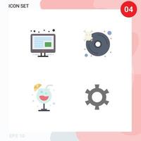 4 Universal Flat Icon Signs Symbols of content drink database server gear Editable Vector Design Elements