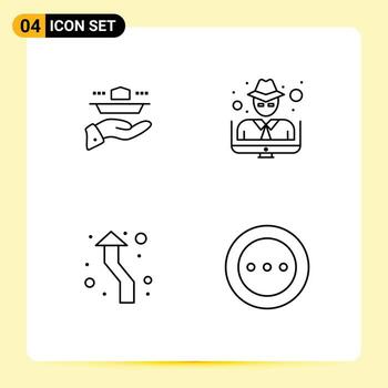 conjunto de línea de interfaz móvil de 4 pictogramas de camarero flecha almuerzo hombre arriba elementos de diseño vectorial editables vector