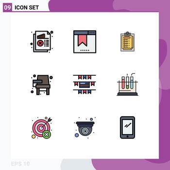 paquete de interfaz de usuario de 9 colores planos básicos de línea rellena del archivo de escritorio del sitio web de educación escolar elementos de diseño vectorial editables vector