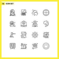 Editable Vector Line Pack of 16 Simple Outlines of target military beach badge summer Editable Vector Design Elements