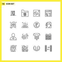 Outline Pack of 16 Universal Symbols of cloud page music development browser Editable Vector Design Elements