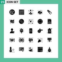 Set of 25 Vector Solid Glyphs on Grid for tongs pincers light digital gear Editable Vector Design Elements