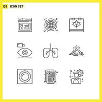 Pack of 9 Modern Outlines Signs and Symbols for Web Print Media such as media camera autumn camcorder leaf Editable Vector Design Elements