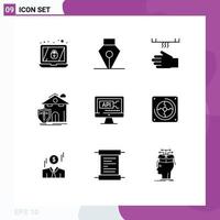 Group of 9 Modern Solid Glyphs Set for code protection cleaning casualty home Editable Vector Design Elements