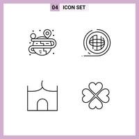 4 User Interface Line Pack of modern Signs and Symbols of creative castle map planet castle tower Editable Vector Design Elements