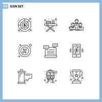 Modern Set of 9 Outlines Pictograph of rent percent company part team Editable Vector Design Elements