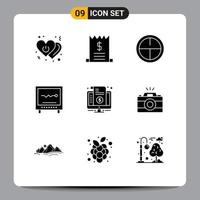 9 Thematic Vector Solid Glyphs and Editable Symbols of bill heartbeat sale health cardiogram Editable Vector Design Elements