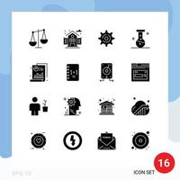 Pack of 16 Modern Solid Glyphs Signs and Symbols for Web Print Media such as education chart gear bar laboratory Editable Vector Design Elements