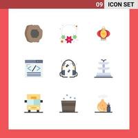 Mobile Interface Flat Color Set of 9 Pictograms of headphones web design lantern web content browser Editable Vector Design Elements